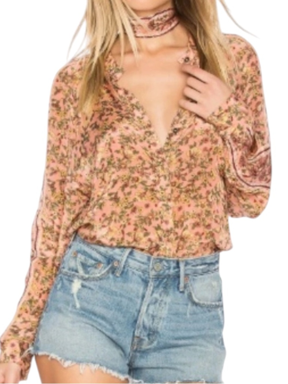 Free People Skyway Drive In floral long sleeve snap front blouse